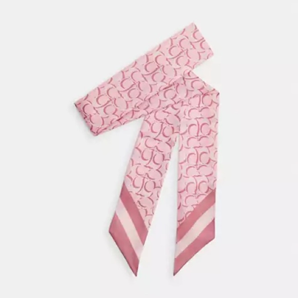 Coach Pink Logo Print Silk Scarf Wrap